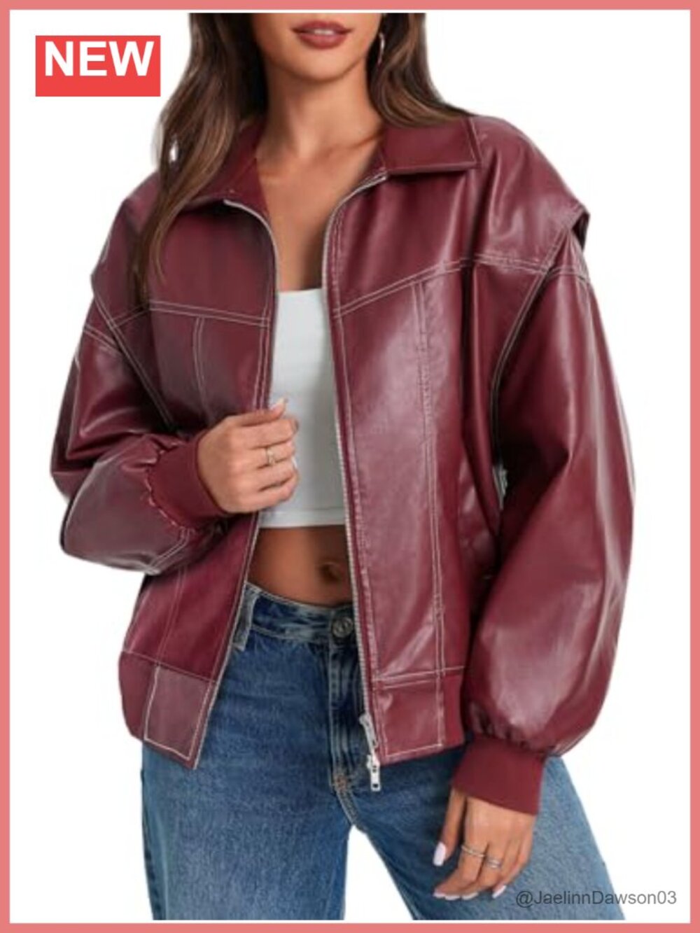 Faux Leather Bomber Jacket Zip Up Motorcycle Coat